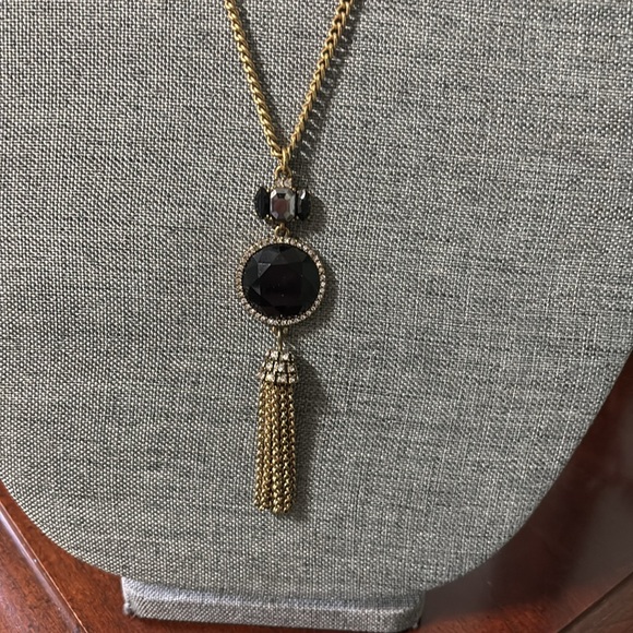 J Crew Gold Tone and Black Rhinestone Pendant adjustable Necklace - Picture 5 of 5